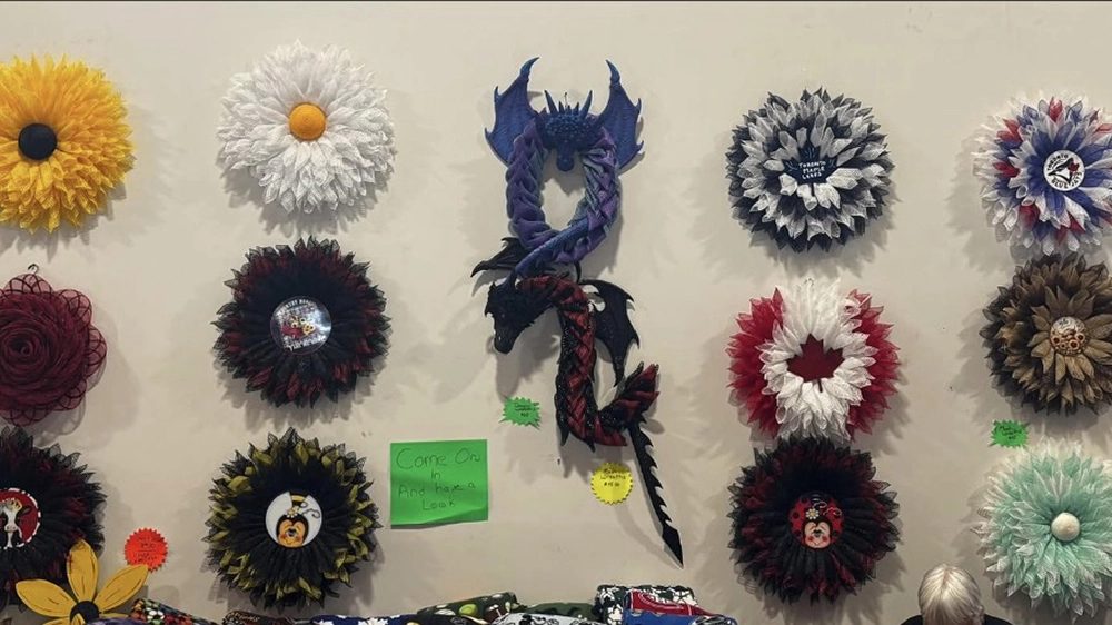 Handmade wreaths on a wall