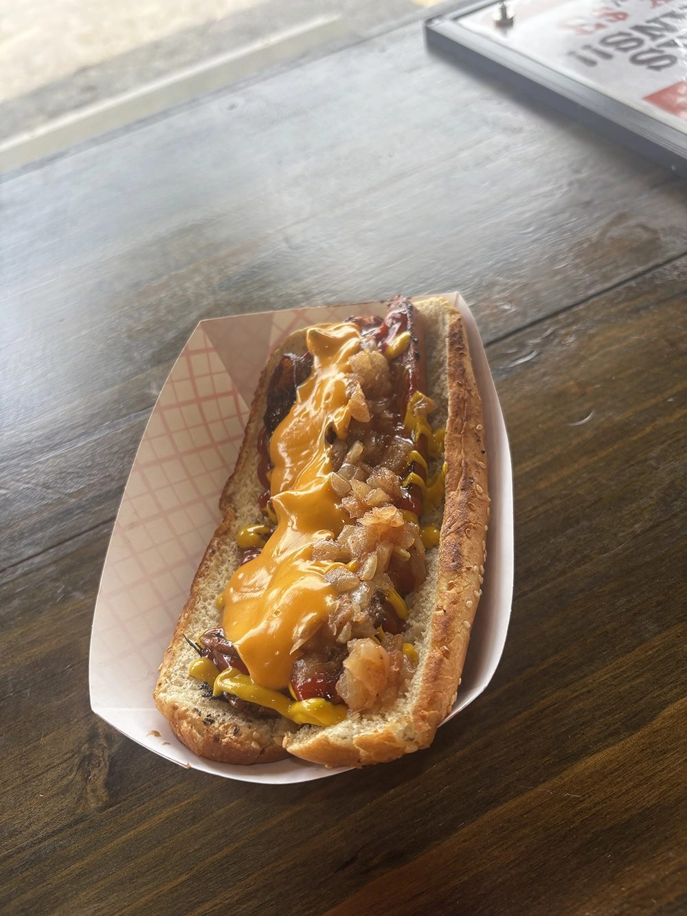 A chili cheese hot dog