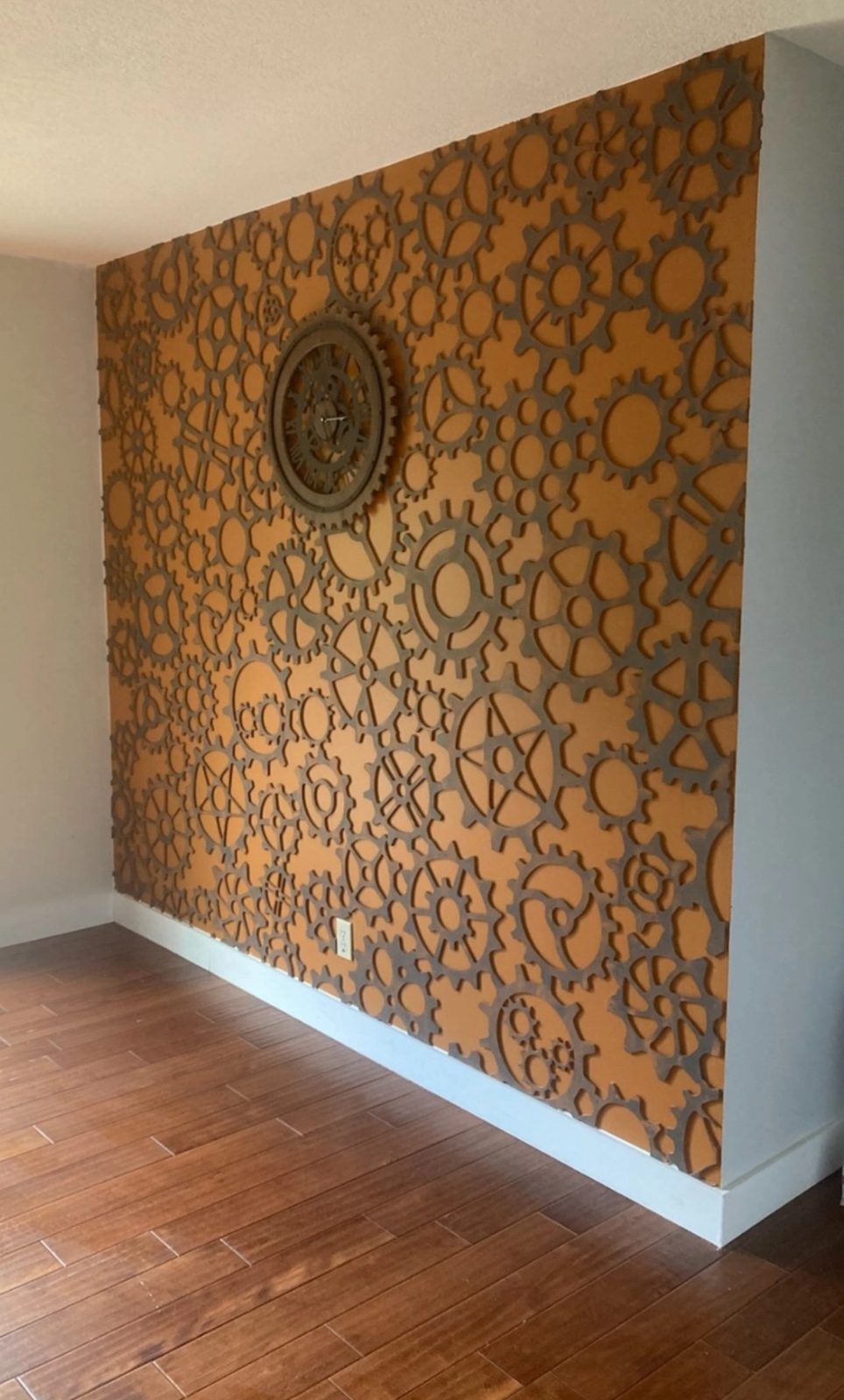 A carved wooden wall feature