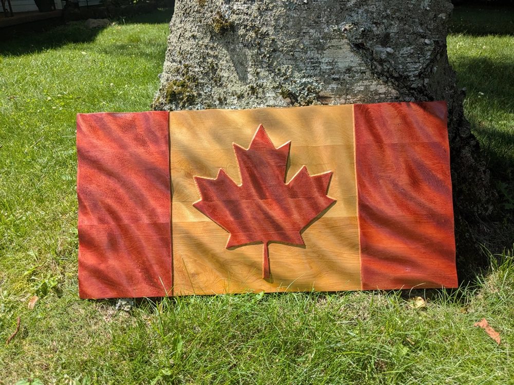 A wooden Canadian flag